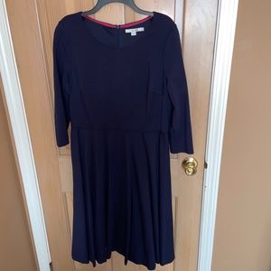 Boden Navy Midi Dress with Pink Neckline Accent